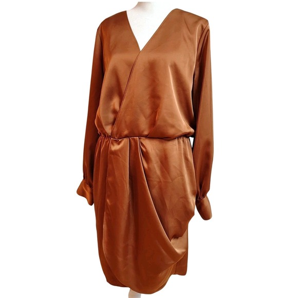 Worthington Dresses & Skirts - Worthington Dress Womens Size L Large Brown Wrap Classy Wet Look Money Classic